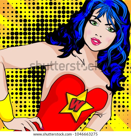 Pop Art Super Hero Woman. Iconic woman symbol of female power. cartoon woman an attitude. 