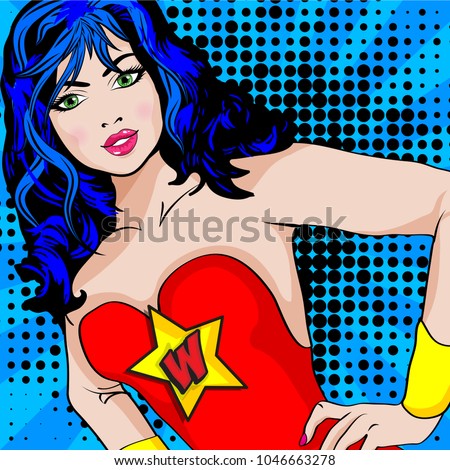 Pop Art Super Hero Woman. Iconic woman symbol of female power. cartoon woman an attitude. 