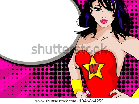 Pop Art Super Hero Woman with speech bubble. Iconic woman symbol of female power. cartoon woman an attitude. 