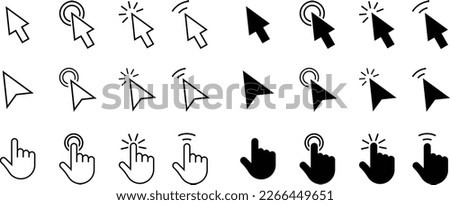 Computer mouse click cursor gray arrow icons set . Cursor icon. Vector illustration. Mouse click cursor collection.