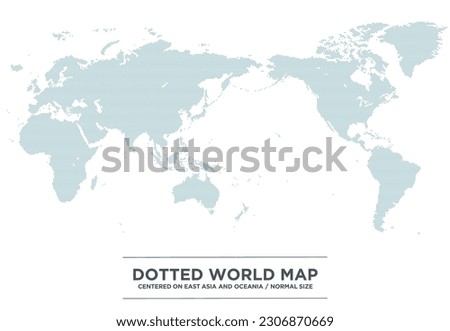 dotted blue world map centered on East Asia and Oceania. Normal size.