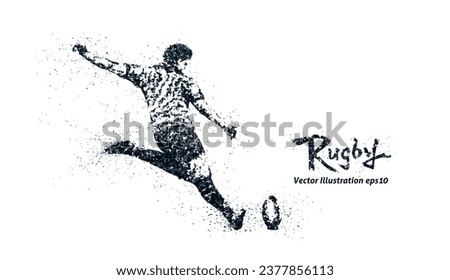 Rugby male player silhouette in stippled style, bicolor vector illustration.