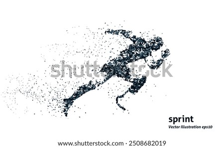 A running of the disabled athlete  silhouette in stippled style on a white background, bicolor vector illustration.