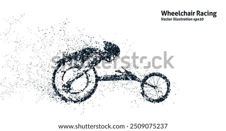 A wheelchair runner of the disabled athlete  silhouette in stippled style on a white background, bicolor vector illustration.