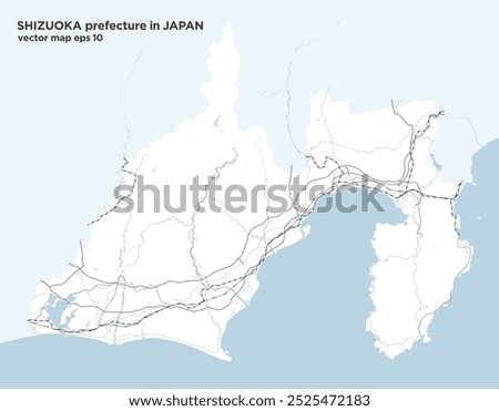 Simple road route map of Shizuoka prefecture, Japan