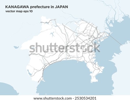 Simple road map of Kanagawa Prefecture, Japan