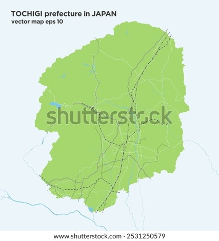 A simple green road map of Tochigi Prefecture, Japan