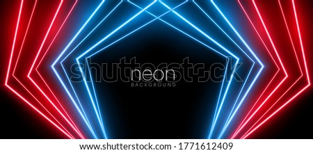 Sci Fi Futuristic Modern Retro Vibrant Neon Glowing Laser Led Fluorescent Lumionous Purple Ultraviolet Pink Blue Triangle Shaped Line Tubes Glowing On dark Floor 3D Rendering.