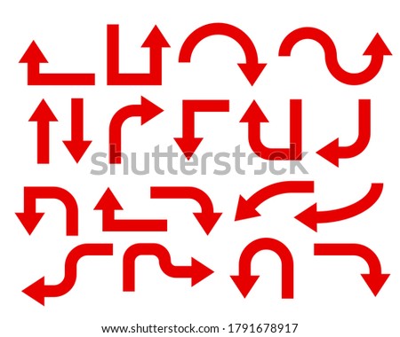 Arrow vector red curve line up flat icon set interface symbol for app, web and music digital illustration design. Application isolated flat sign collection on white background