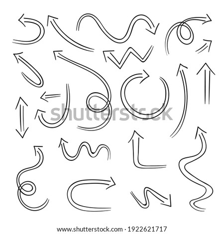 Hand drawn black arrows isolated on white background. Vector illustration design element set.