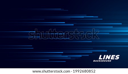 High speed lines moving technology concept. stripes lines with blue light. speed movement pattern and motion blur over dark blue background. Vector Illustration.