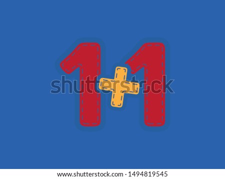 Red and Yellow One Plus One vector patch on Blue Background