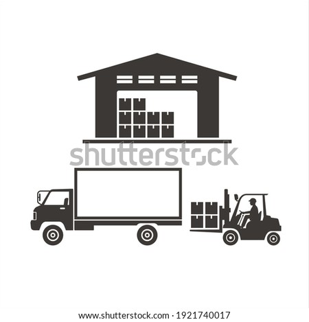 a collection of warehouse icon, truck icon and forklift icon.