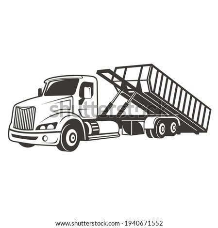 illustration of roll off truck or dumpster truck, vector art.