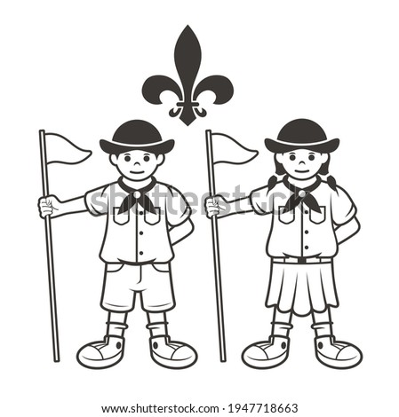 illustration of scout kids, vector art.