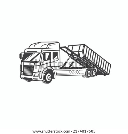 illustration of roll off dumpster truck, vector art.
