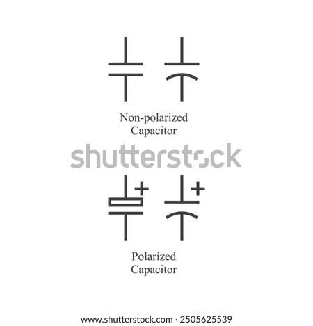 symbol of capacitor, electronic element, vector art.