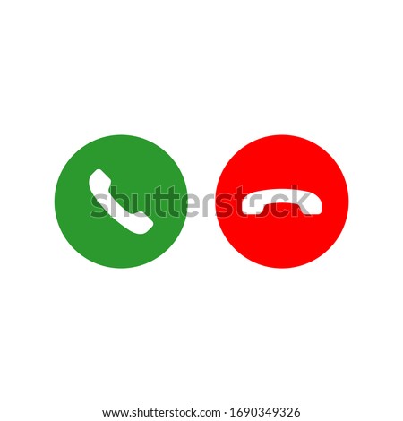 Accept and decline call or red and green yes/no buttons with handset silhouettes icon. Call answer on isolated white background. EPS 10 vector.