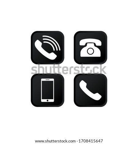 Set of communication icons set. Phone, smartphone, mobile phone icon set modern button for web or appstore design black symbol isolated on white background. Vector EPS 10.