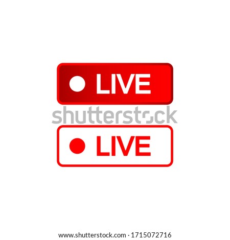 Live buttons red and white icon, social media consept on an isolated white background. EPS 10 vector.