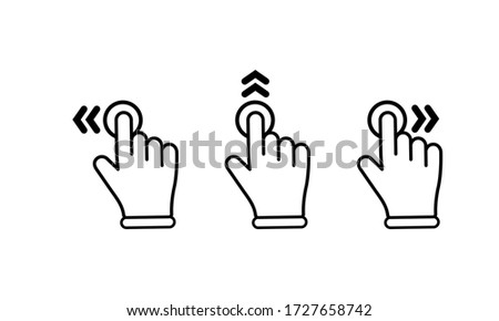 Swipe to left right up icon set. Finger touchscreen gestures on isolated white background. EPS 10 vector.