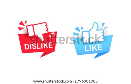 Like, dislike. Label with thumbs up icon. Sticker. Social media concept. Vector on isolated white background. EPS 10