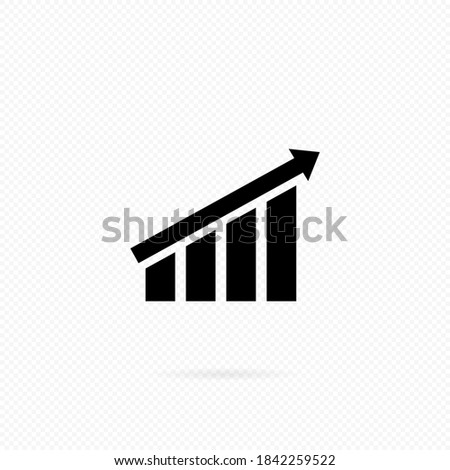 Business graph icon. Success as growth line. Growing bars graphic with rising arrow. Growing graph icon in black. Bar chart. Infographic