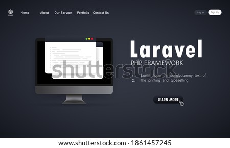 Learn to code Laravel PHP Framework programming language on computer screen, programming language code illustration. Vector on isolated background. EPS 10