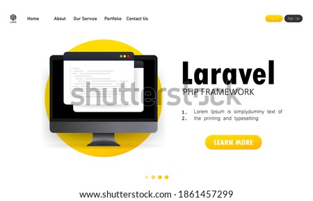 Learn to code Laravel PHP Framework programming language on computer screen, programming language code illustration. Vector on isolated white background. EPS 10