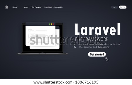 Learn to code Laravel Framework programming language on laptop screen, programming language code illustration. Vector on isolated white background. EPS 10.