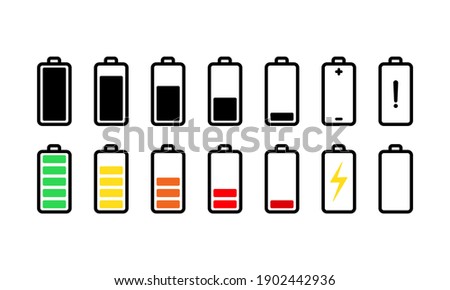 Battery with different levels of charge icons set. Vector on isolated white background. EPS 10