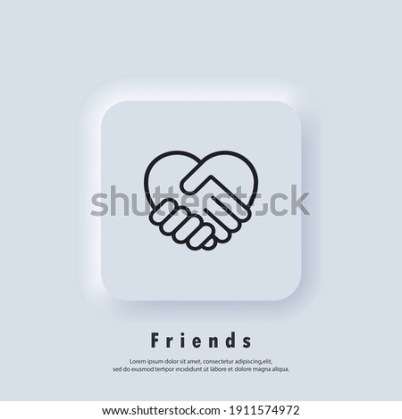 Handshake icon, Heart symbol. Hand Shake with Heart shaped. Volunteering icon. Charity or give love icon. Vector. UI icon. Neumorphic UI UX white user interface web button.