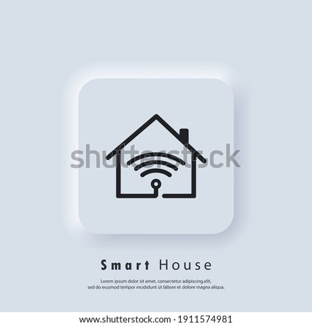 Smart house logo. Smart house icon. Home automation. The concept of a home system with wireless centralized control. Vector. UI icon. Neumorphic UI UX white user interface web button. Neumorphism