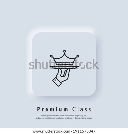 Vip logo. Premium service icon. Vip business service. Crown on a tray. Premium class offer. Vip restaurant service. Vector. UI icon. Neumorphic UI UX white user interface web button. Neumorphism