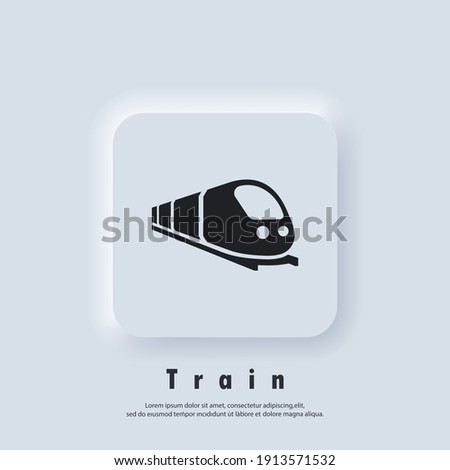 Train icon. Trip way. Journey concept. Vector. UI icon.  Neumorphic UI UX white user interface web button. Neumorphism