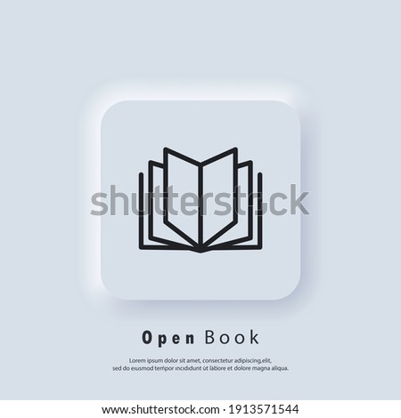 Book icon. Book logo. Open book. Reading line icon. Bookstore logo. Library sign. Education or educational symbol. Vector. UI icon. Neumorphic UI UX white user interface web button. Neumorphism