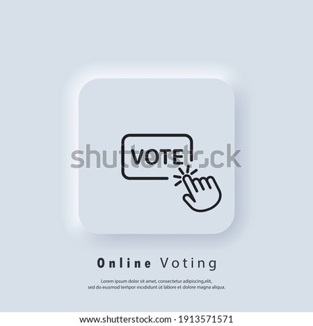 Vote logo. Online vote icon. Hand click on vote button line icon. Vector. UI icon. Neumorphic UI UX white user interface web button. Neumorphism