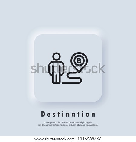 Destination icon. Route location. Map Location icon. Map pin, direction, paths, navigation. Vector EPS 10. UI icon. Neumorphic UI UX white user interface web button. Neumorphism