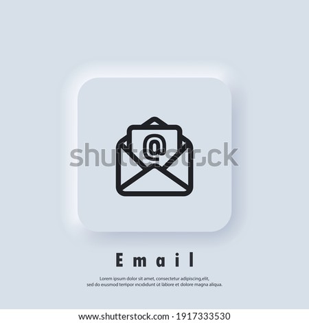 Email Icon. Open envelope. Newsletter logo. Email and messaging icons. Email marketing campaign. Vector EPS 10. UI icon. Neumorphic UI UX white user interface web button. Neumorphism