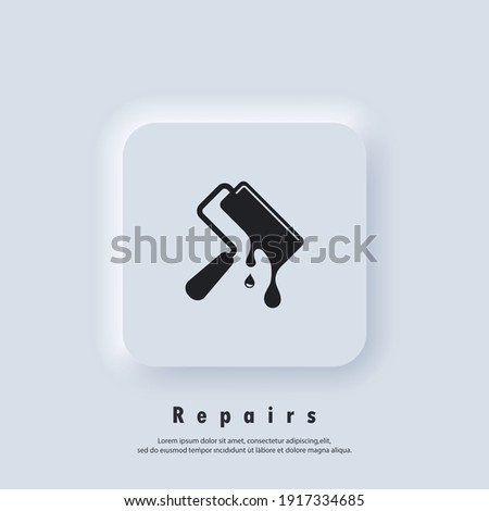 Repairs logo. Paint roller with drops. Repairs icon. Paint roller icons. Vector. UI icon. Neumorphic UI UX white user interface web button. Neumorphism