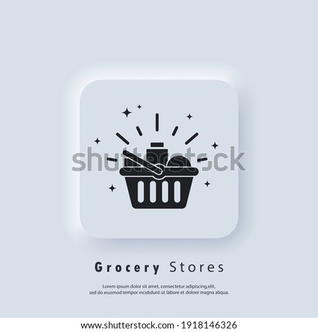 Grocery Stores icon. Shopping basket. Shopping and E-commerce concept. Vector EPS 10. UI icon. Neumorphic UI UX white user interface web button. Neumorphism