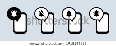 Phone icon set in black. Silent mode. Notifications turned off. Calling phone sign. No smartphone sign. Vector on isolated white background. EPS 10