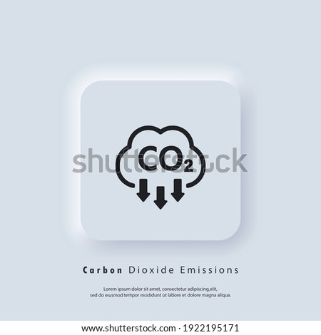 Co2 icon. Carbon Dioxide Emissions icon or logo. co2 emissions. Vector EPS 10. Neumorphic UI UX white user interface web button. Neumorphism