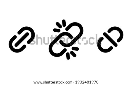 Broken link icon set. Lock and unlock chain symbols. Vector on isolated white background. EPS 10