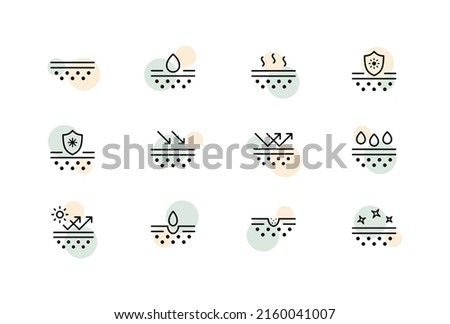 Skin hydration set icon. Skin care cream, sunscreen, pore cleaning, acne protection. Moisturizing the skin. Vector line icon for Business and Advertising