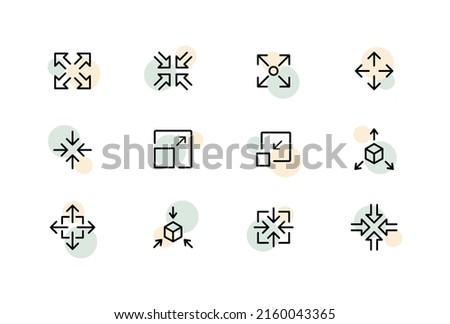 Scaling set icon. Enlarge, reduce, expand, collapse, rotate, expand, rotate, etc. Arrows concept. Vector line icon for Business and Advertising