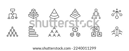 hierarchy diagrams set icon. Head, management personnel, employees, subordinates, teamwork, boss, director, office, pyramid, head of department. Business concept. Vector line icon for Business