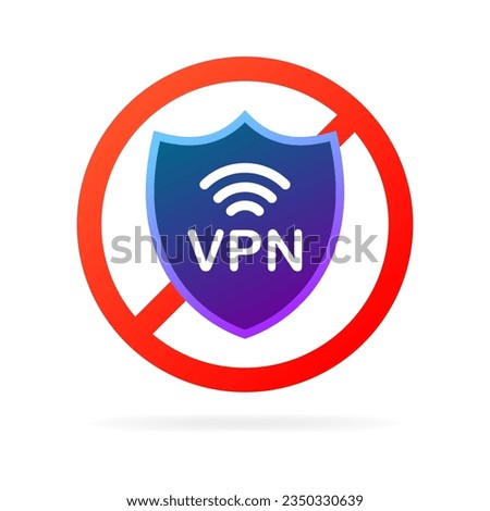 VPN icon. Flat, purple, ban bypass, red line, VPN shield. Vector illustration