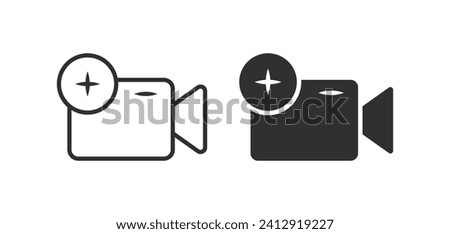 Video camera icons. Flat, gray, camera icons with plus design, video camera icons. Vector icons