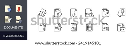 Documents icon set. Linear style. Vector icons